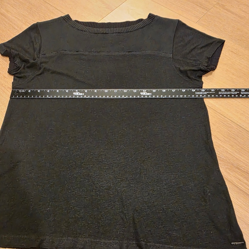 Diesel Black Short Sleeve Top Rayon Linen Blend Ribbed Neck Raw Edge Goth Y2K - Picture 11 of 13
